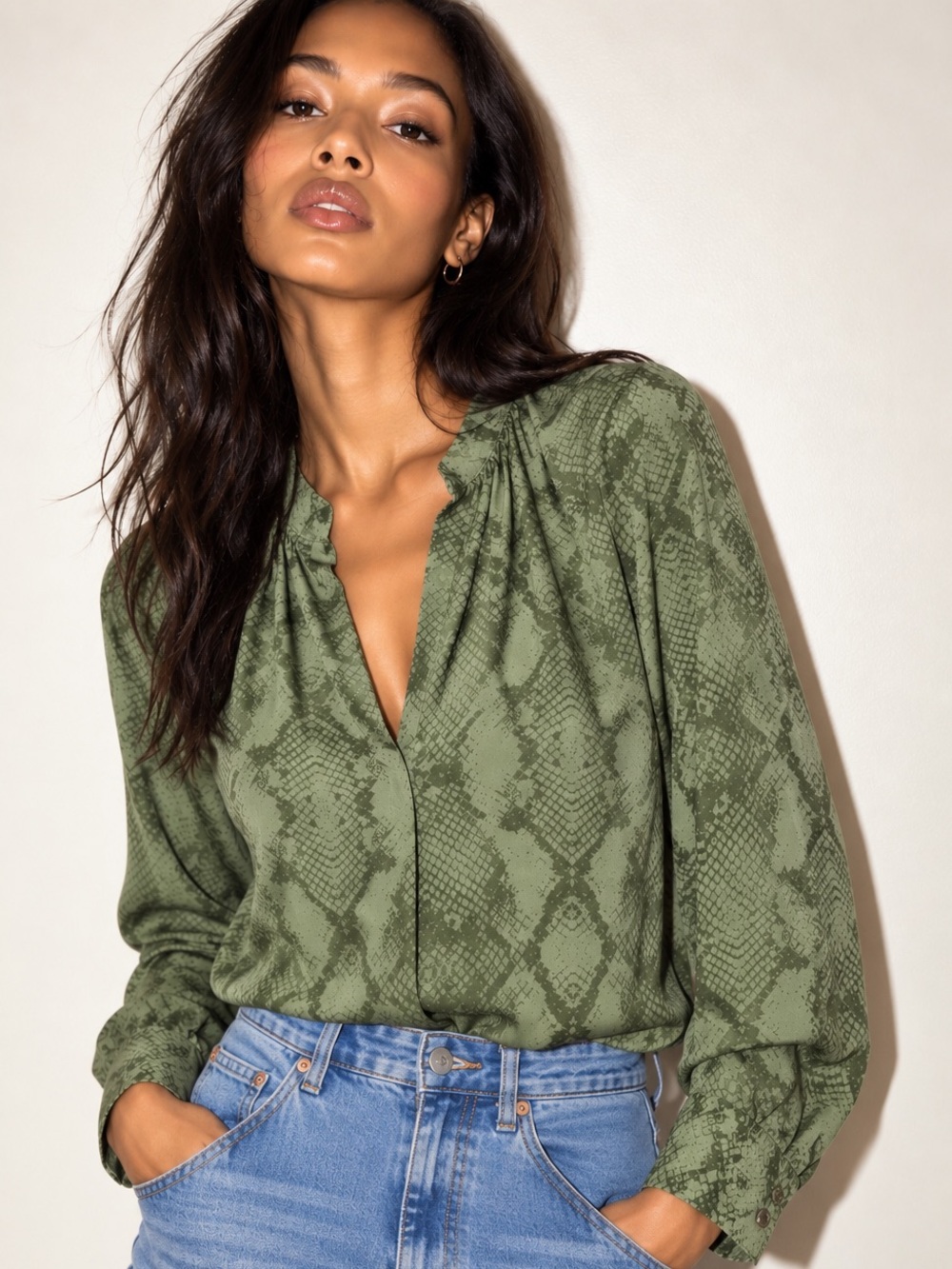 Zadig & Voltaire Tink Python Print Popover Blouse Green Size M 🐍